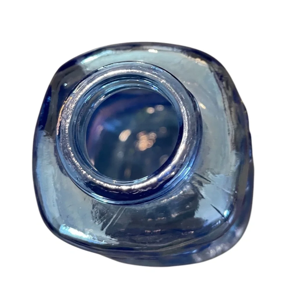 Vintage Hayes Blue Carnival Glass Bottle With Flower‎ Detail Petal